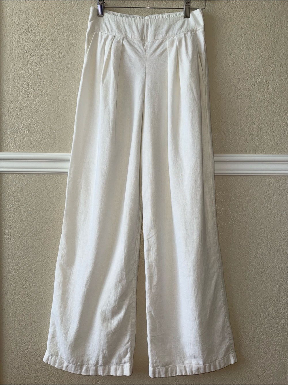 LIKE NEW Linen Cotton Abercrombie & Fitch Wide Leg Pants Ivory White XS Long